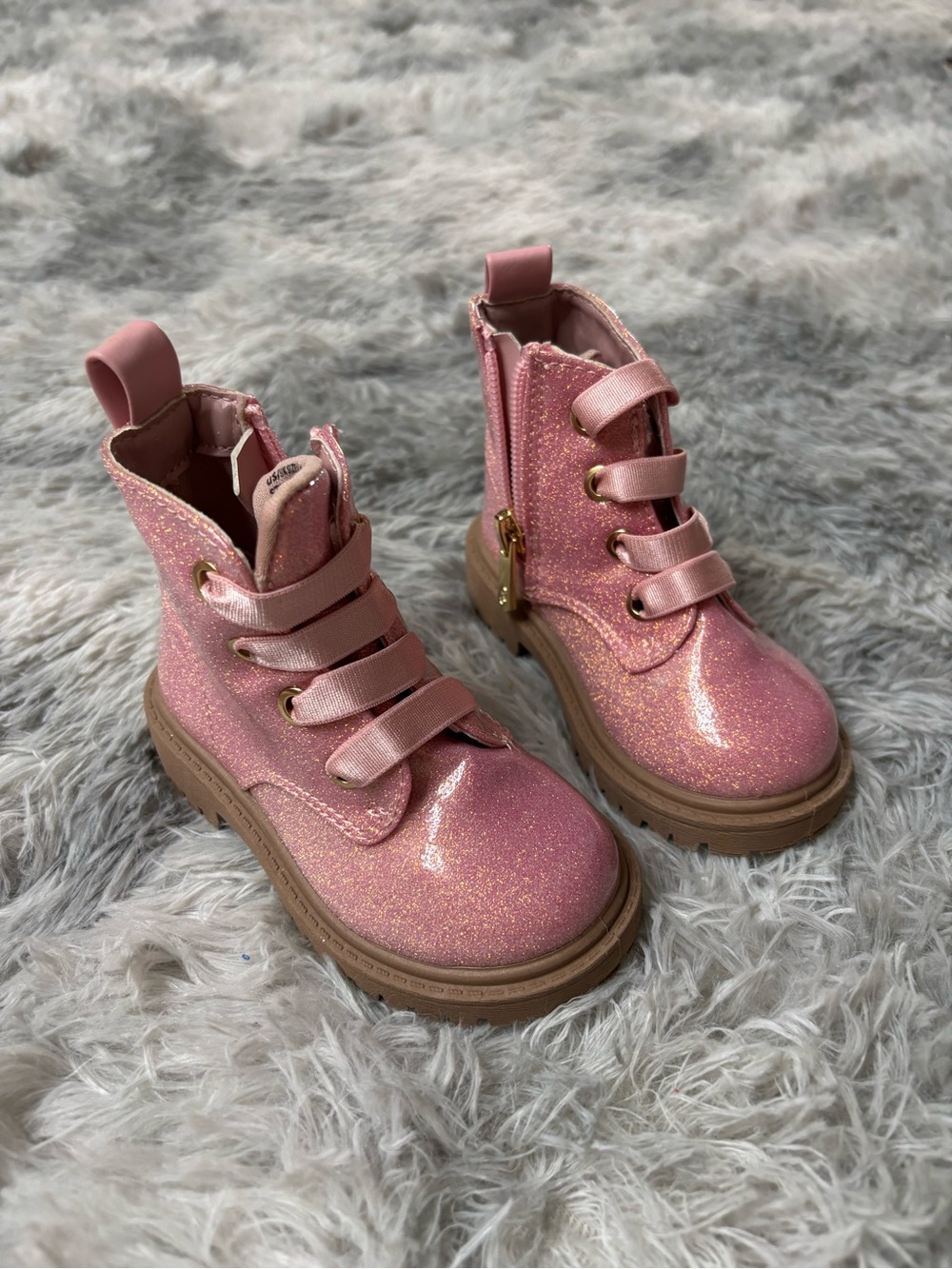 wonder nation Pink Glitter Ankle Boots with Tan Sole
